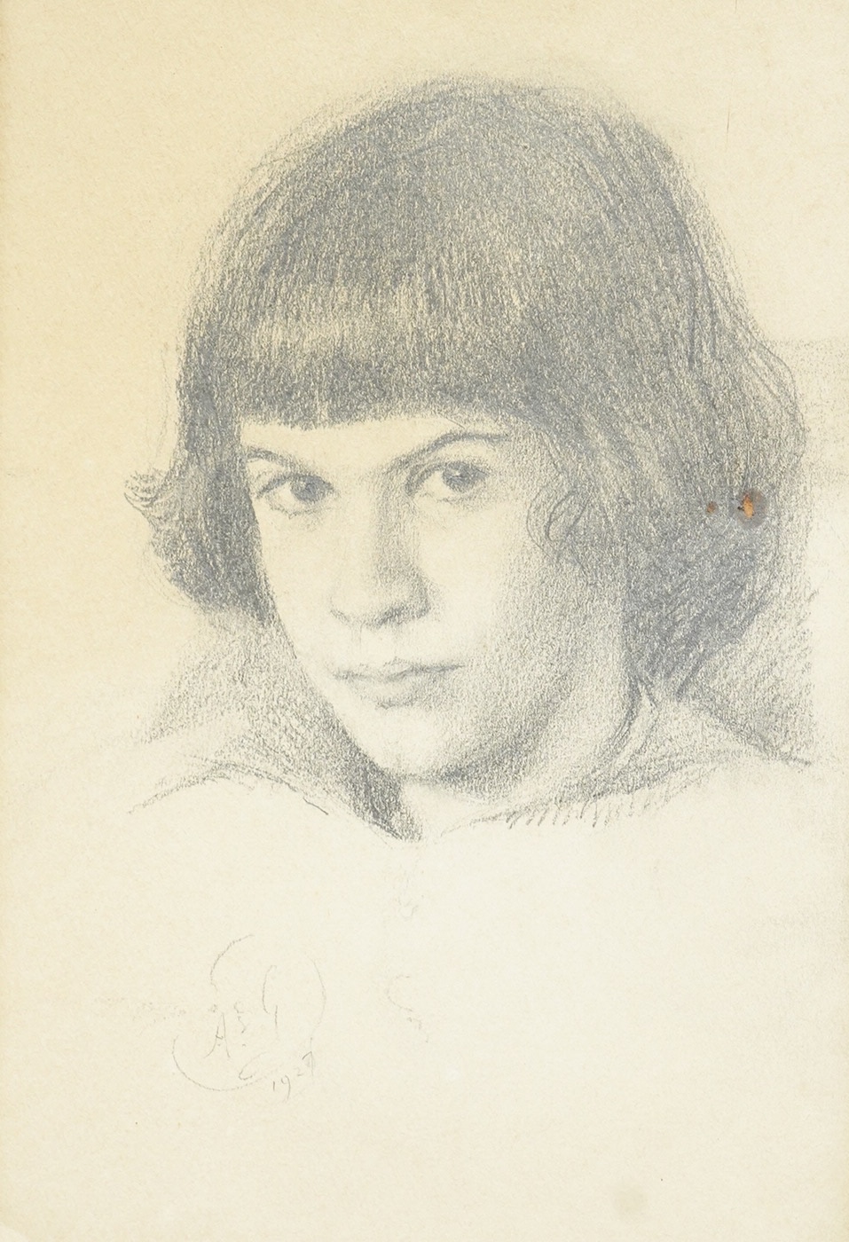 Early 20th century, English school, head study of a young girl, pencil, indistinctly signed, dated 1929, 27 x 18cm